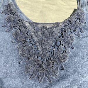 Knox Rose washed blue Lace Accent tank top long length